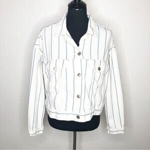 American Eagle off white and blue striped denim jacket size Large